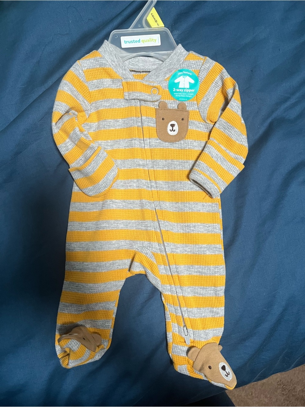Carter's Yellow & Gray Striped Bear Footie